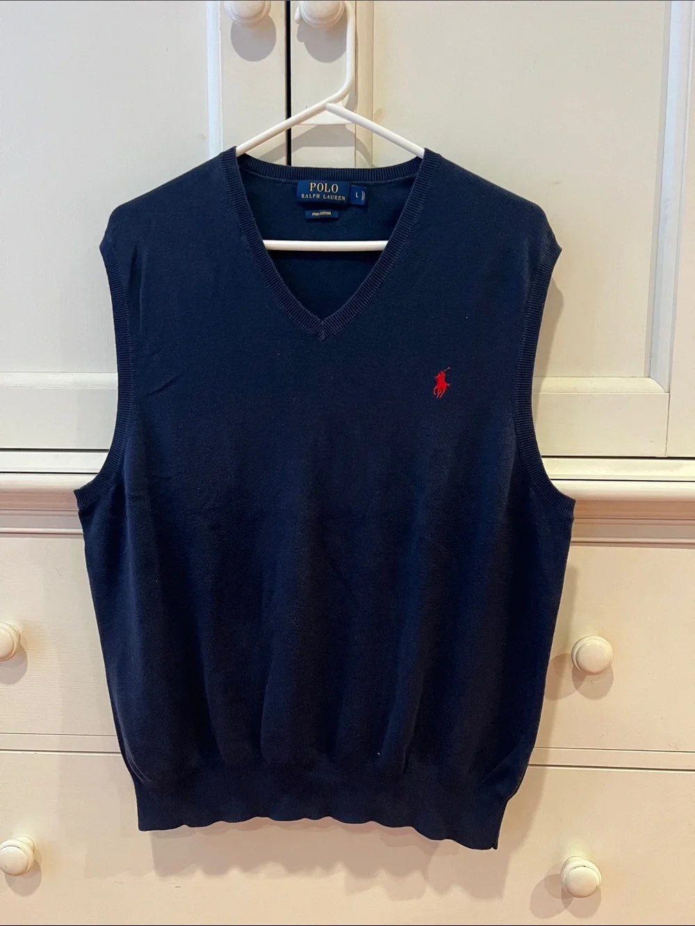 Polo by Ralph Lauren Navy V-Neck Sweater Vest with Red Pony Logo